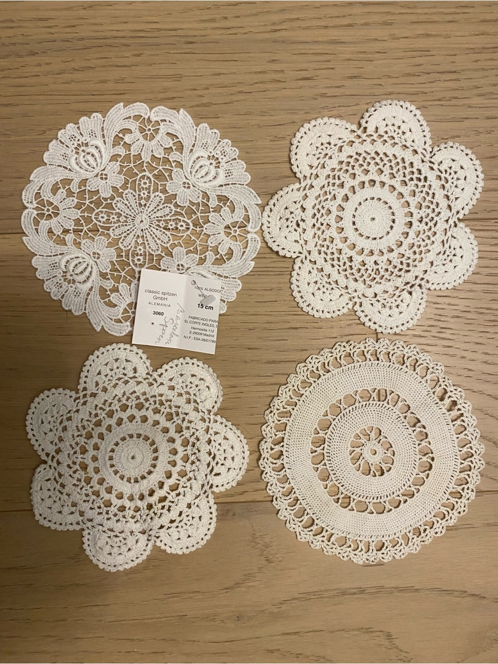 Set of 4 Crochet Doilies from Spain- Vintage Lace Accents